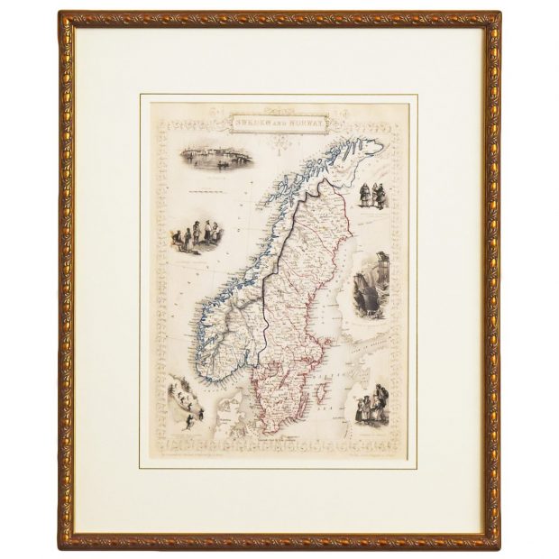 古地図 原本（額装つき） – SWEDEN AND NORWAY –